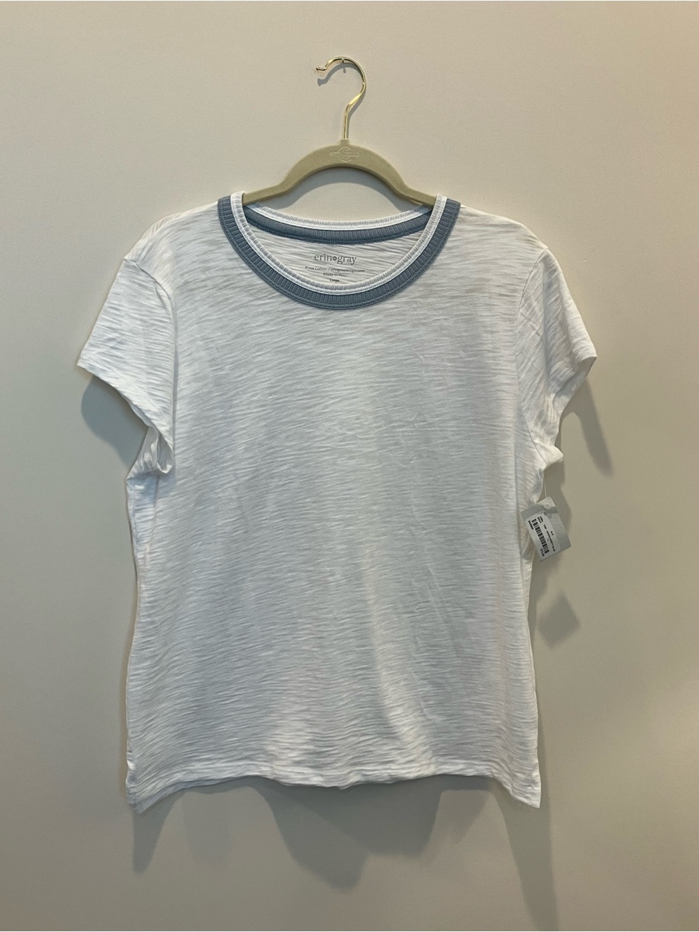Erin Gray NWT Cotton Crewneck Tee with Blue Trim - White